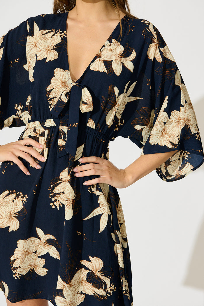 Ava Dress in Navy with Cream Floral – St Frock