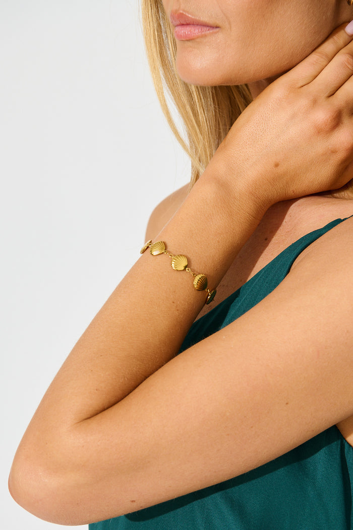 Avalon Shell Bracelet in 18K Gold Plated on model side cropped
