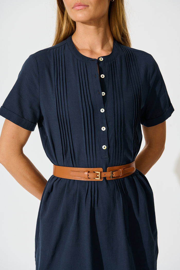 Jessie Belt in Tan Stretch on model front