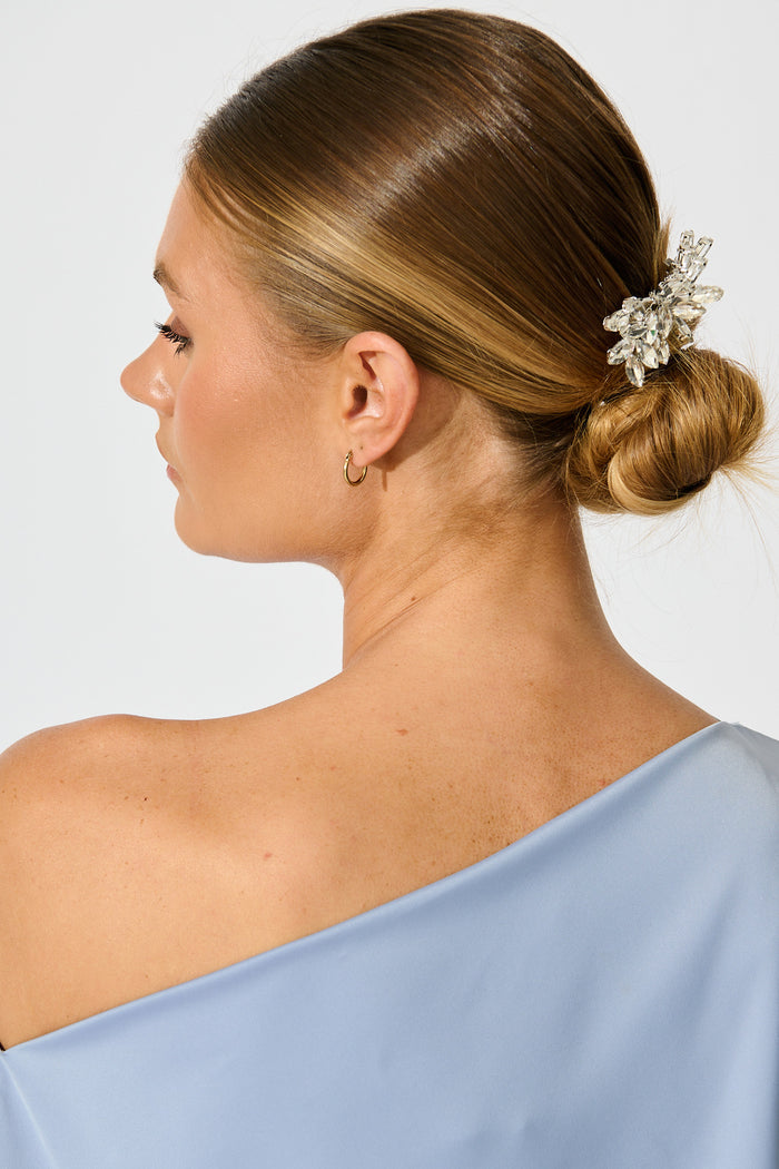 Stephanie Bridal Hair Comb Clip in Clear Diamante on model side