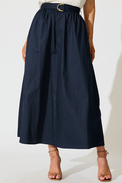 Tyra Maxi Skirt in Navy Cotton -
