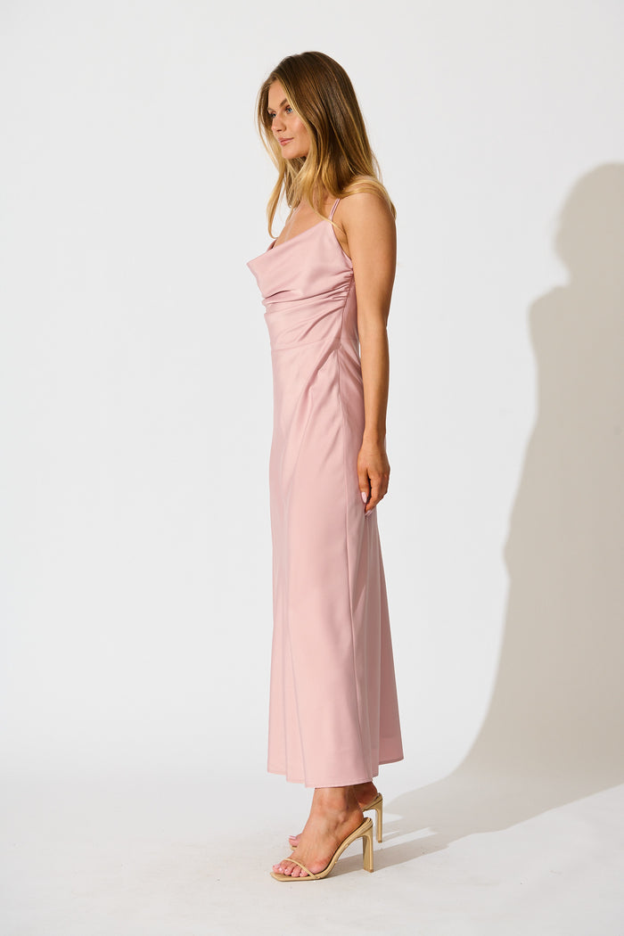Timeless Whispers Maxi Dress in Blush Satin side