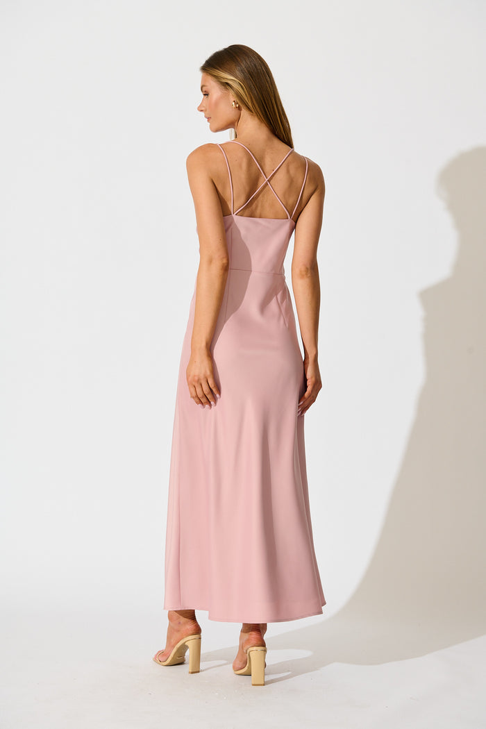 Timeless Whispers Maxi Dress in Blush Satin back