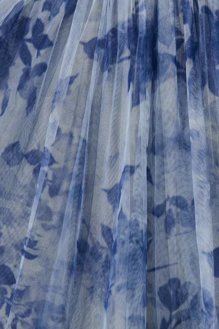 Ethereal Sky Midi Dress in Blue with Navy Floral Tulle fabric