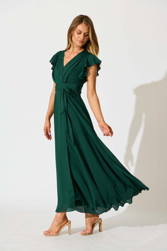 Wynter Maxi Dress in Emerald Chiffon side