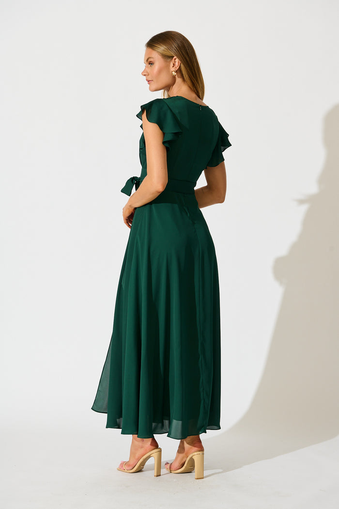 Wynter Maxi Dress in Emerald Chiffon back