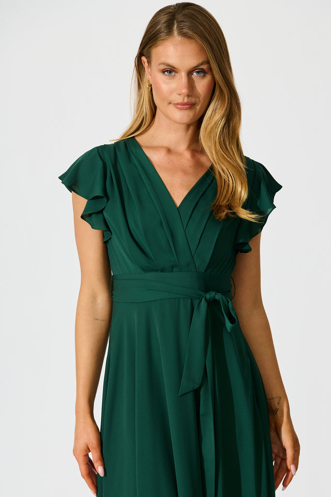 Wynter Maxi Dress in Emerald Chiffon front