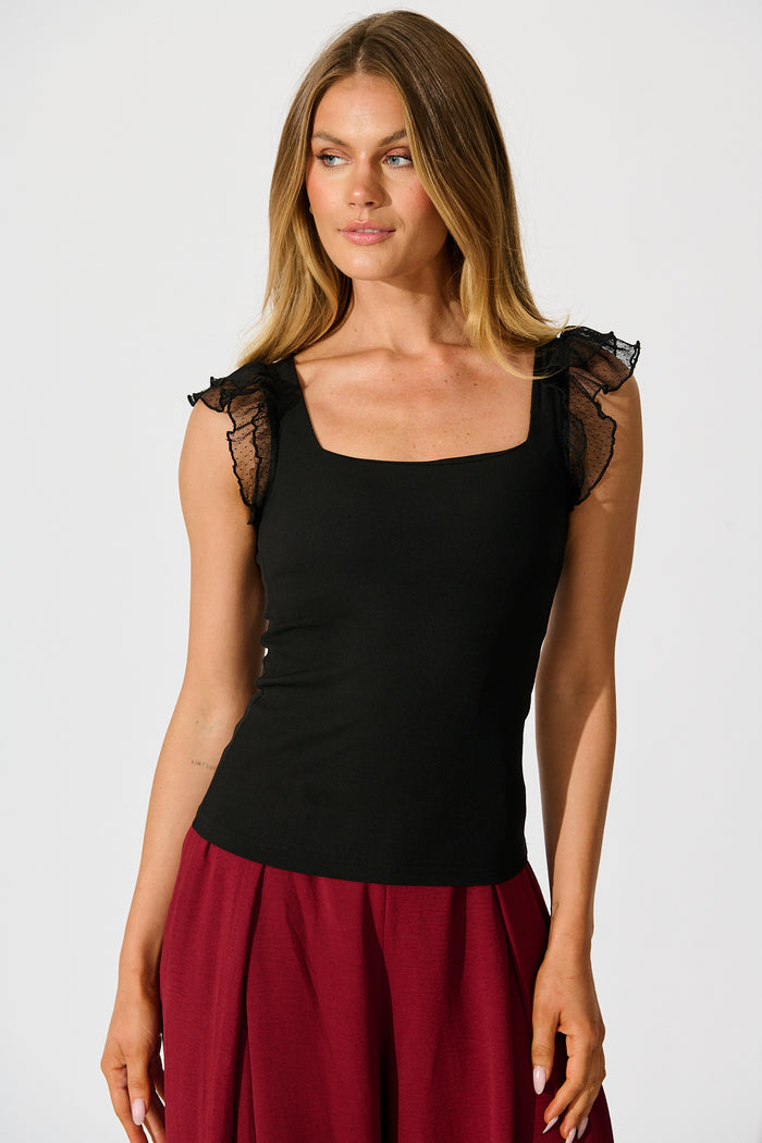 Veil of Dots Top in Black Jersey front
