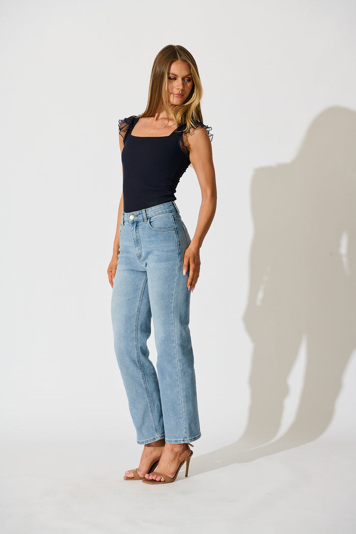 Veil Of Dots Top in Navy Jersey side
