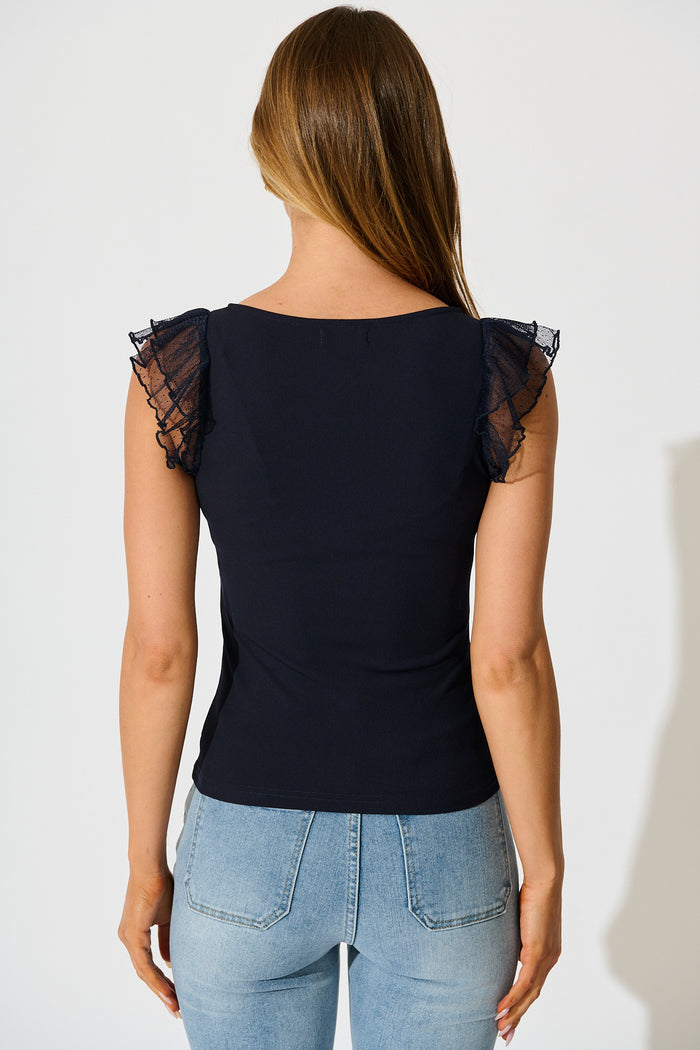 Veil Of Dots Top in Navy Jersey back