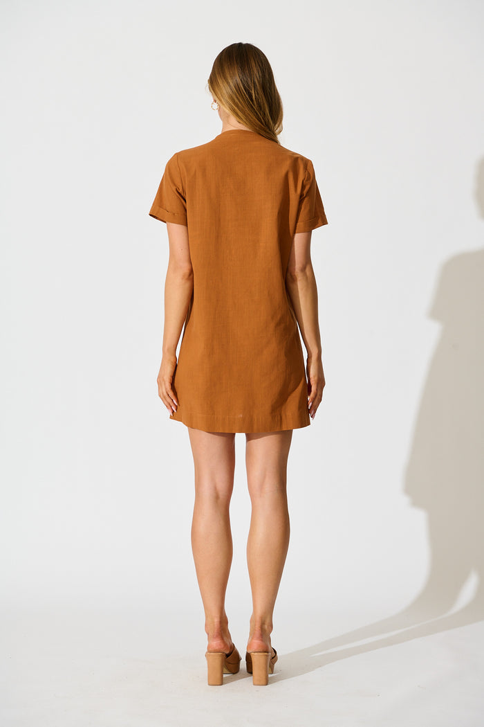 Ivory Fields Smock Dress in Camel Brown Cotton back