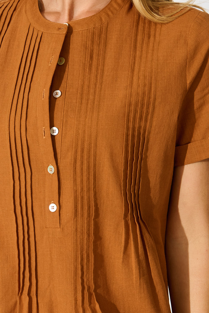 Ivory Fields Smock Dress in Camel Brown Cotton detail