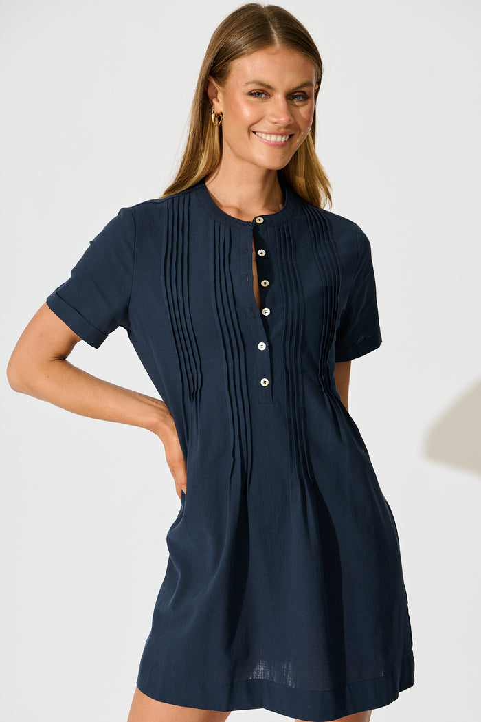 Ivory Fields Smock Dress in Navy Cotton front