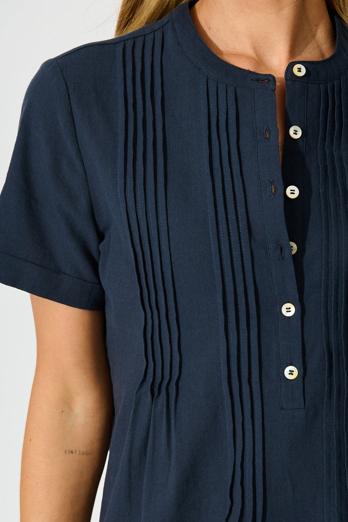Ivory Fields Smock Dress in Navy Cotton detail