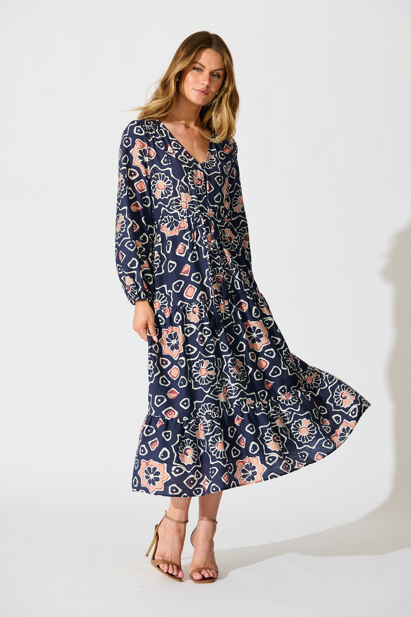 Calista Midi Dress in Navy Abstract Floral Print St Frock Calista Midi Dress in Navy Abstract Floral Print St Frock