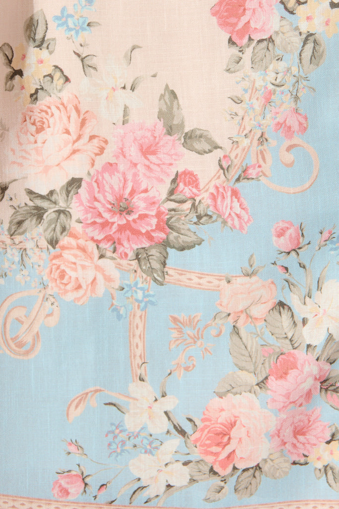 Rania Dress in Pink and Blue Placement Linen Blend fabric