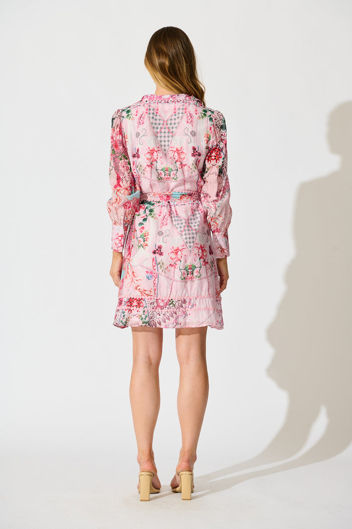 Malhia Shirt Dress in Pink Floral Cotton Blend back
