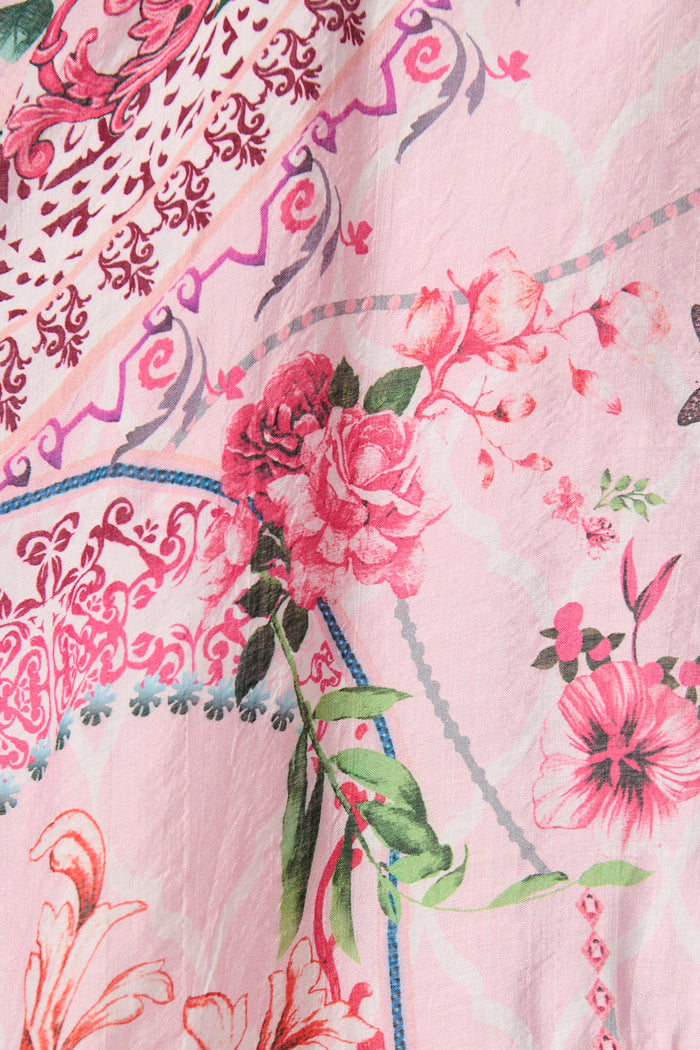 Malhia Shirt Dress in Pink Floral Cotton Blend fabric