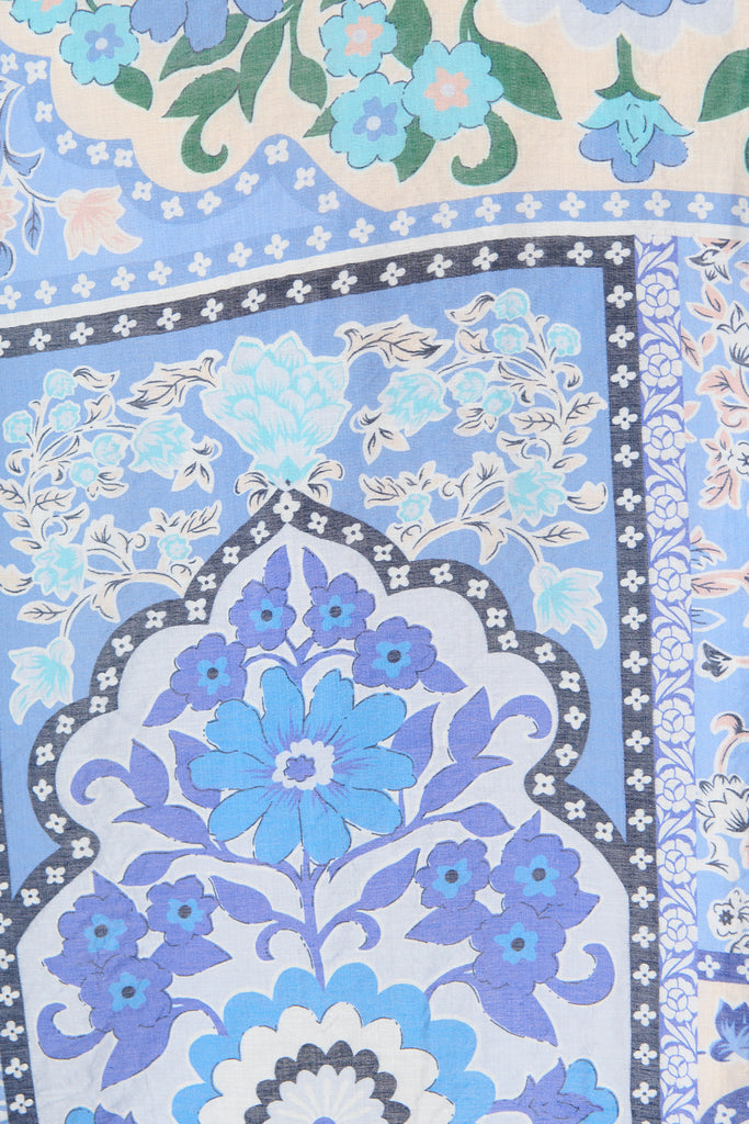 Tessa Maxi Shirt Dress in Multi Blue Cotton Blend fabric