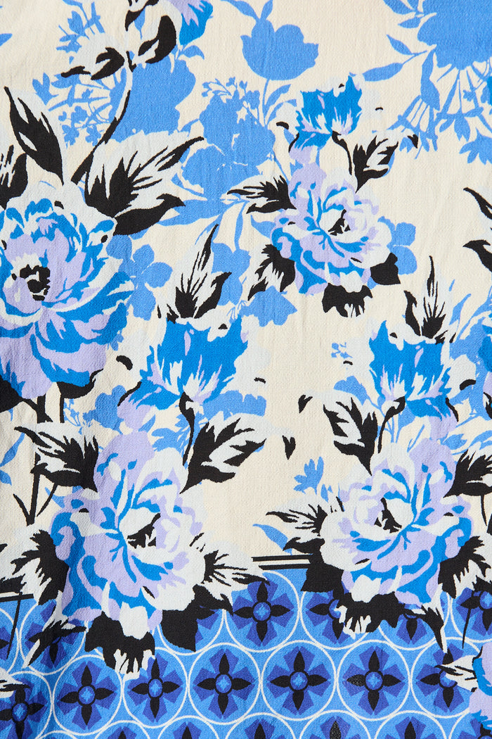 Starlet Boho Shirt Dress in Blue Floral Linen Blend fabric