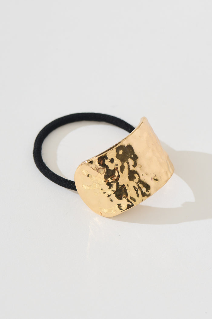 Stania Metal Ponytail Cuff Hair Tie in Textured Gold flatlay