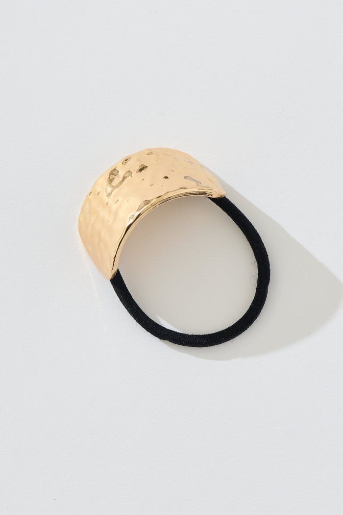 Stania Metal Ponytail Cuff Hair Tie in Textured Gold flatlay