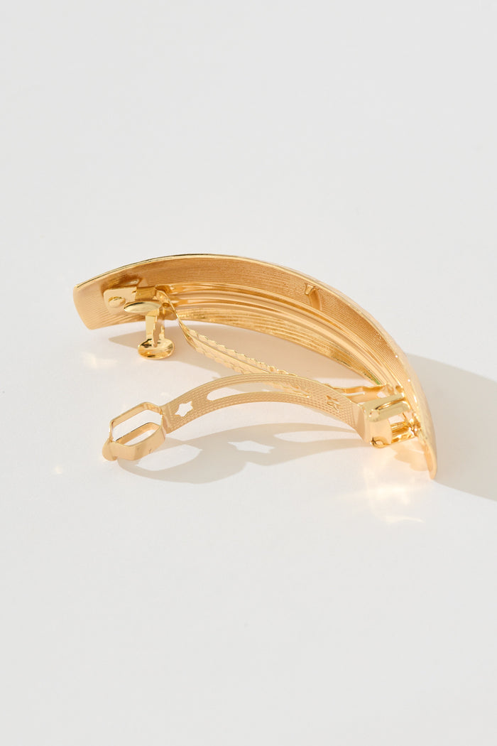 Barry Barrette Hair Clip in Textured Gold flatlay closure closeup
