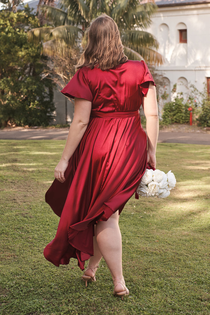 Loulou Maxi Dress in Wine Satin back
