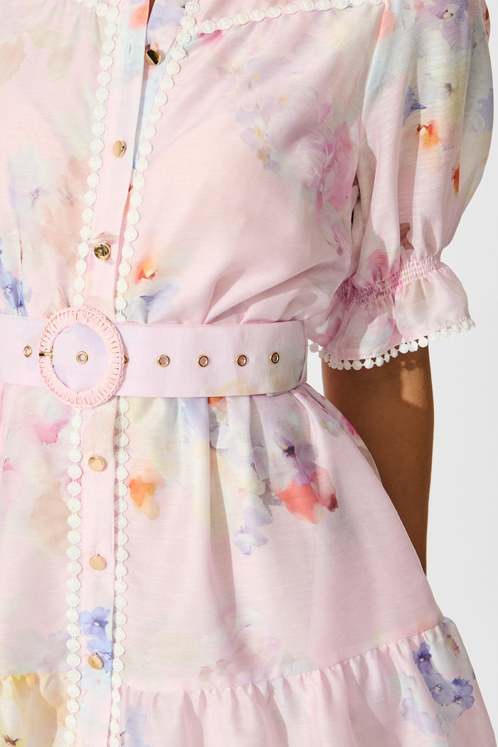 Liora Shirt Dress in Light Pink Floral detail