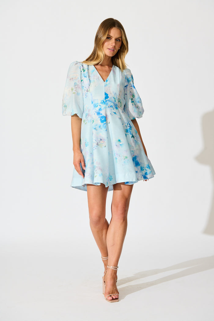 Zoeva Dress in Blue Floral full length
