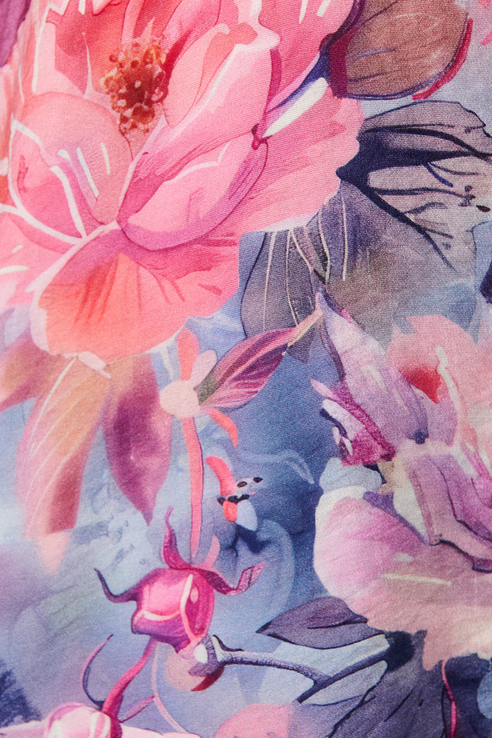 Amelio Shirt in Blue with Pink Floral fabric