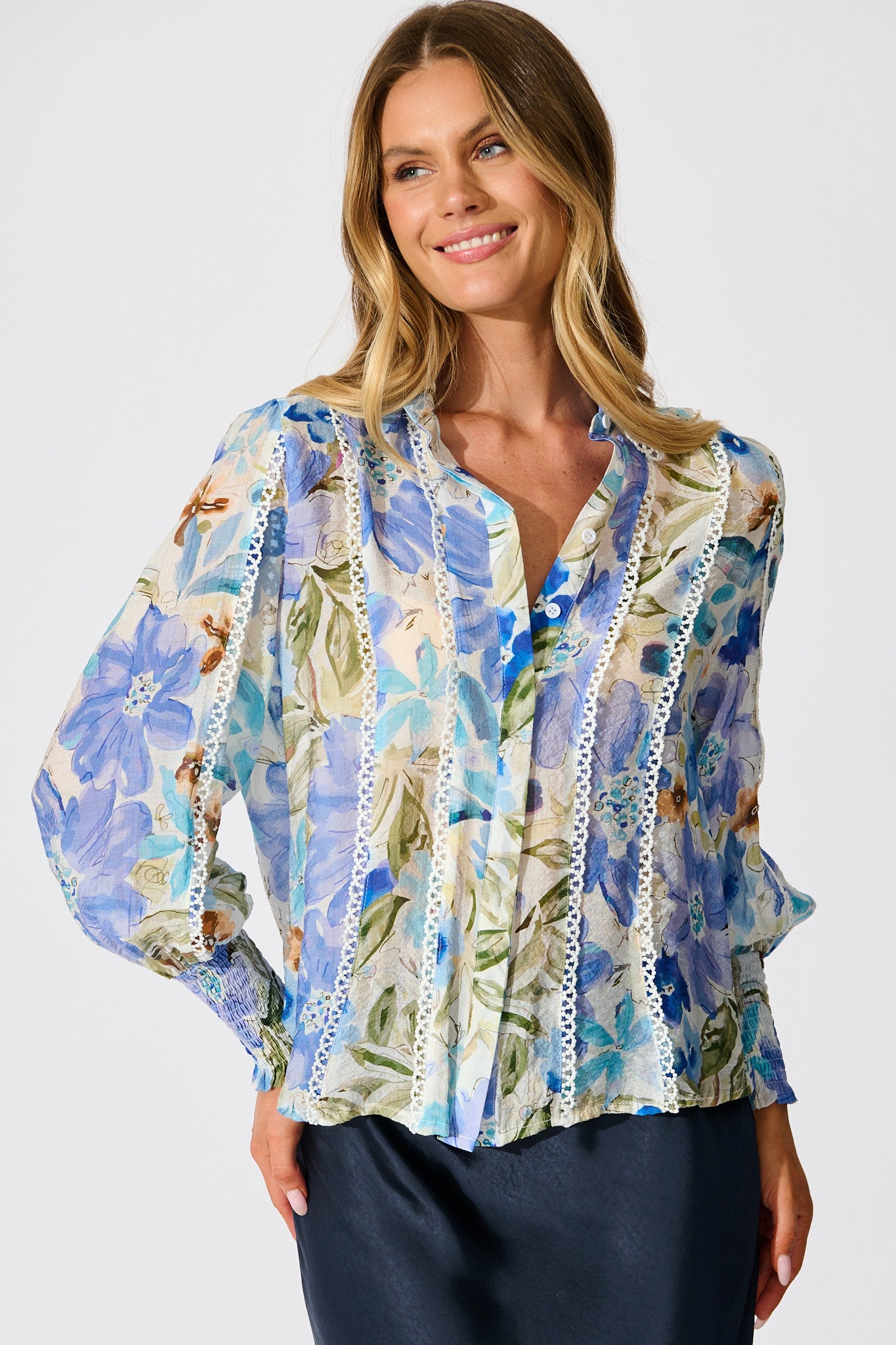 Meadow Mist Shirt in Blue Floral front