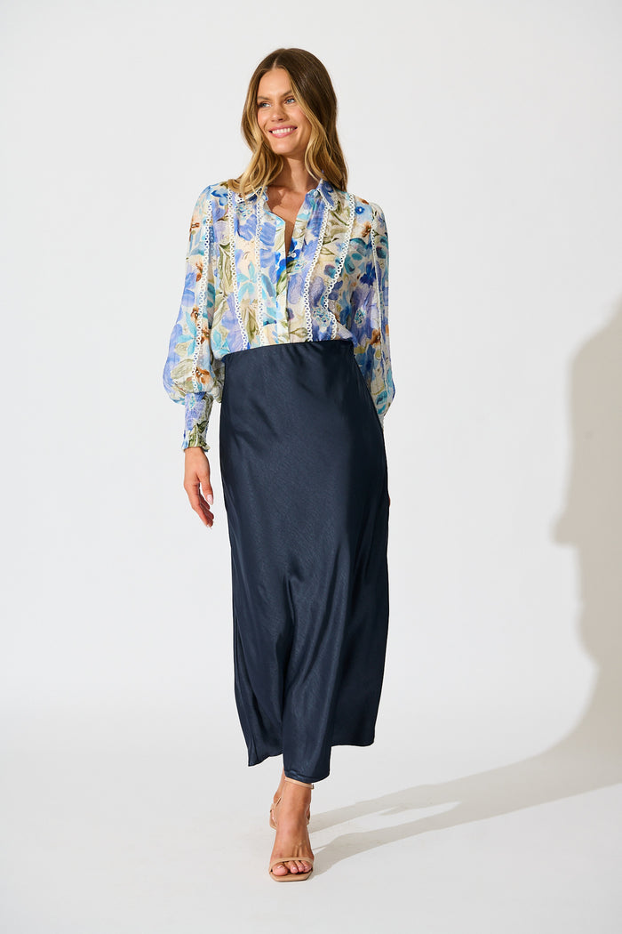 Meadow Mist Shirt in Blue Floral full length