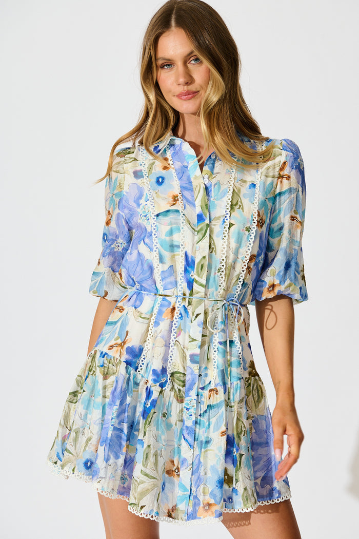 Bluebell Bloom Shirt Dress in Blue Floral front