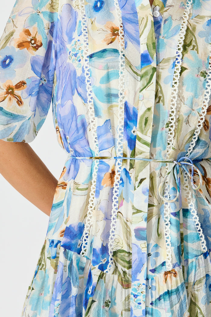 Bluebell Bloom Shirt Dress in Blue Floral fabric
