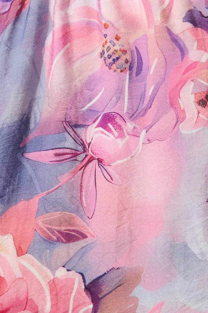 Krista Shirt Dress in Blue with Pink Floral Cotton fabric