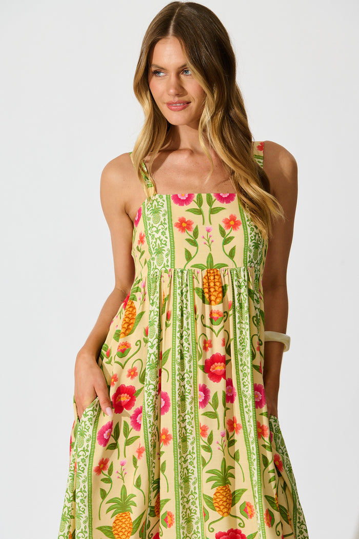 SunKissed Midi Dress In Pineapple Print front