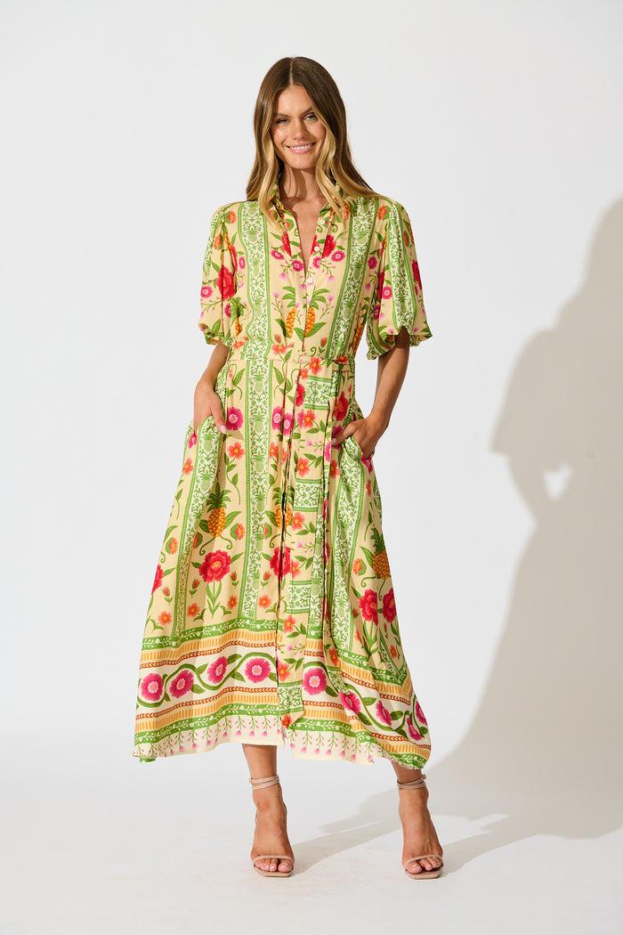 Tropicana Maxi Shirt Dress in Pineapple Print full length