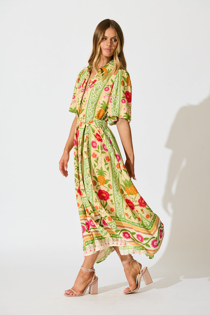 Tropicana Maxi Shirt Dress in Pineapple Print side