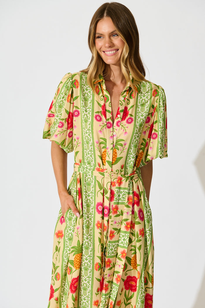 Tropicana Maxi Shirt Dress in Pineapple Print front