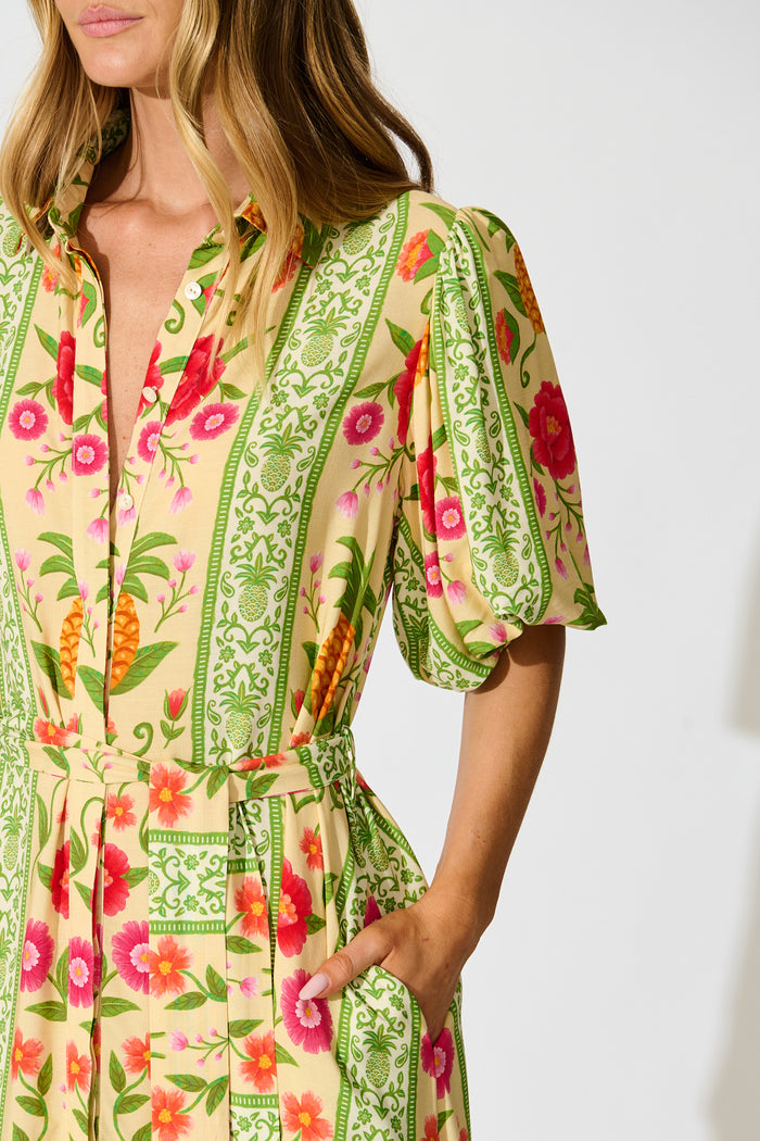 Tropicana Maxi Shirt Dress in Pineapple Print detail