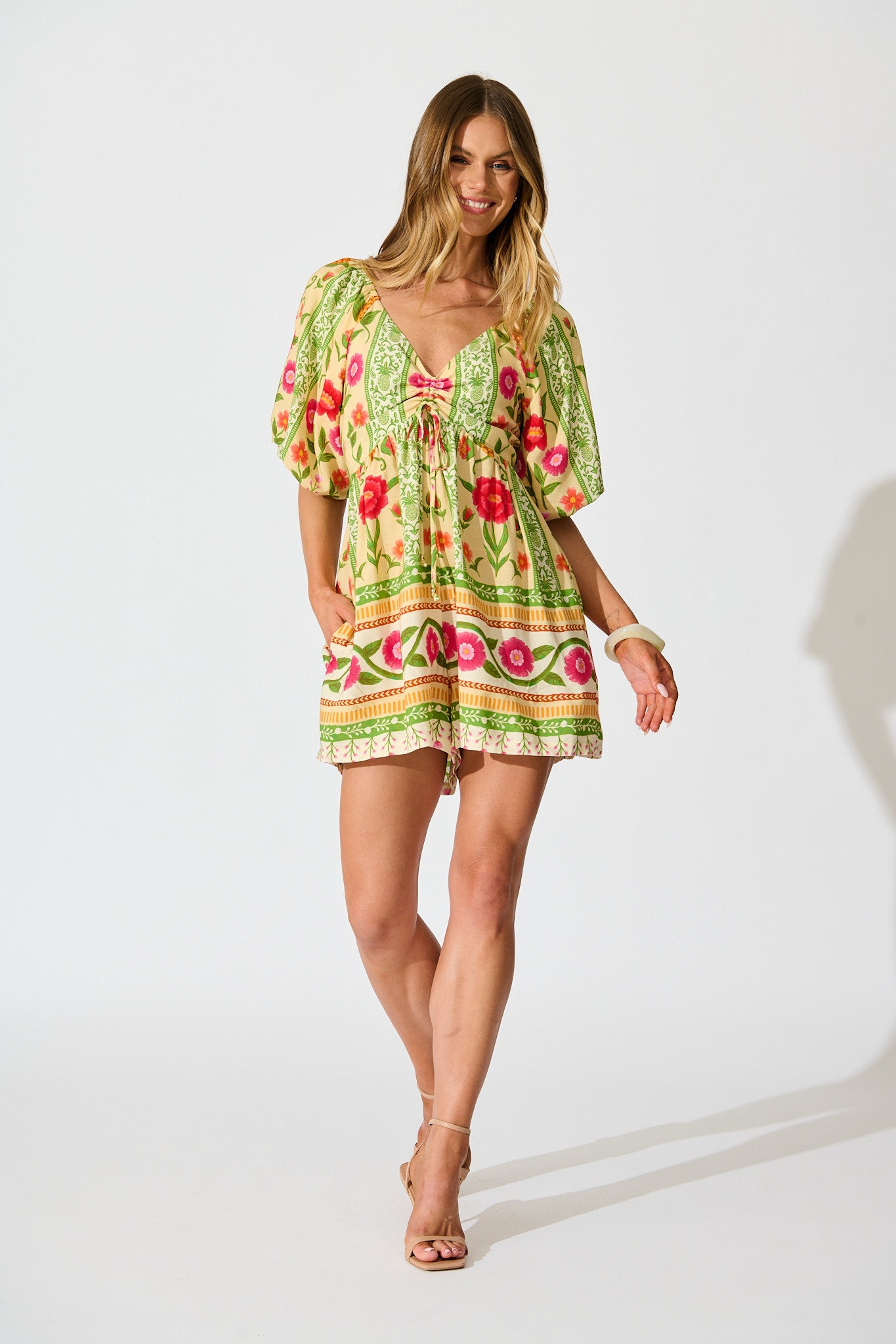 Sunset Squeeze Playsuit in Pineapple Print full length