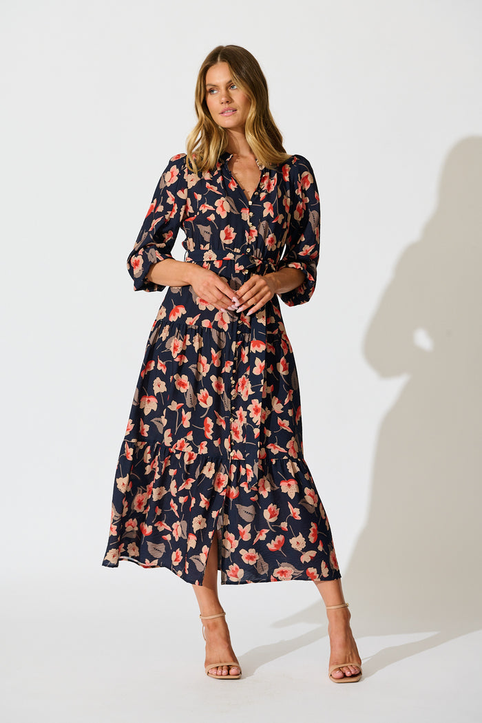 navy blue floral midi dress Midnight Bloom Maxi Dress in Navy Floral