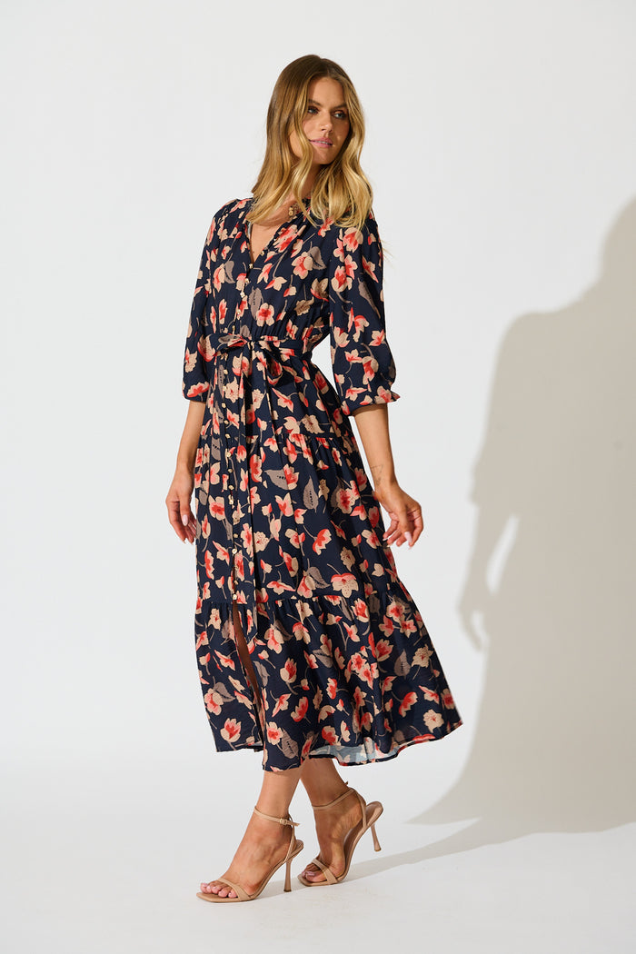 Midnight Bloom Maxi Dress in Navy Floral side