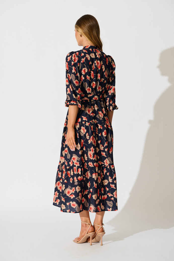 Midnight Bloom Maxi Dress in Navy Floral back