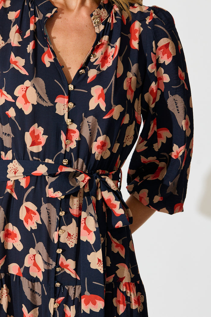 Midnight Bloom Maxi Dress in Navy Floral detail