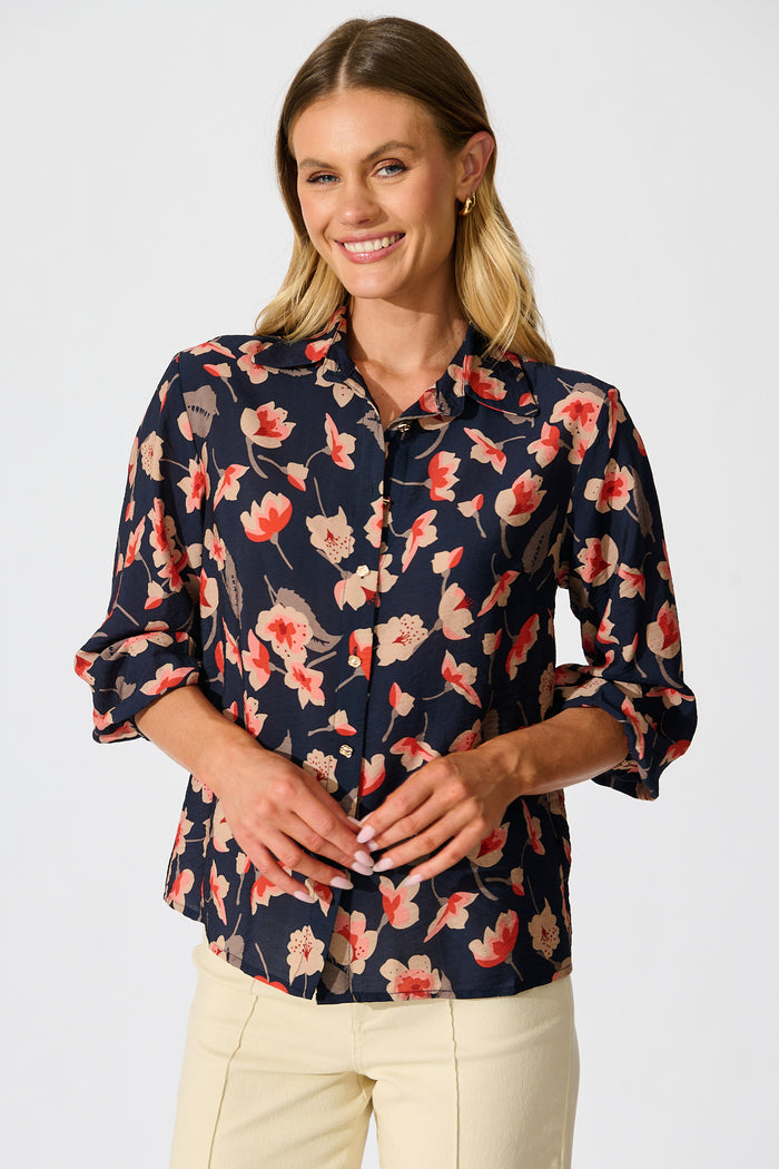 Twilight Flora Shirt in Navy Floral front