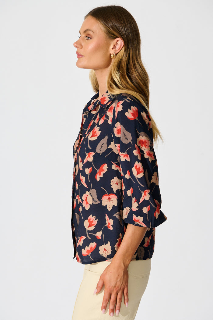 Twilight Flora Shirt in Navy Floral side