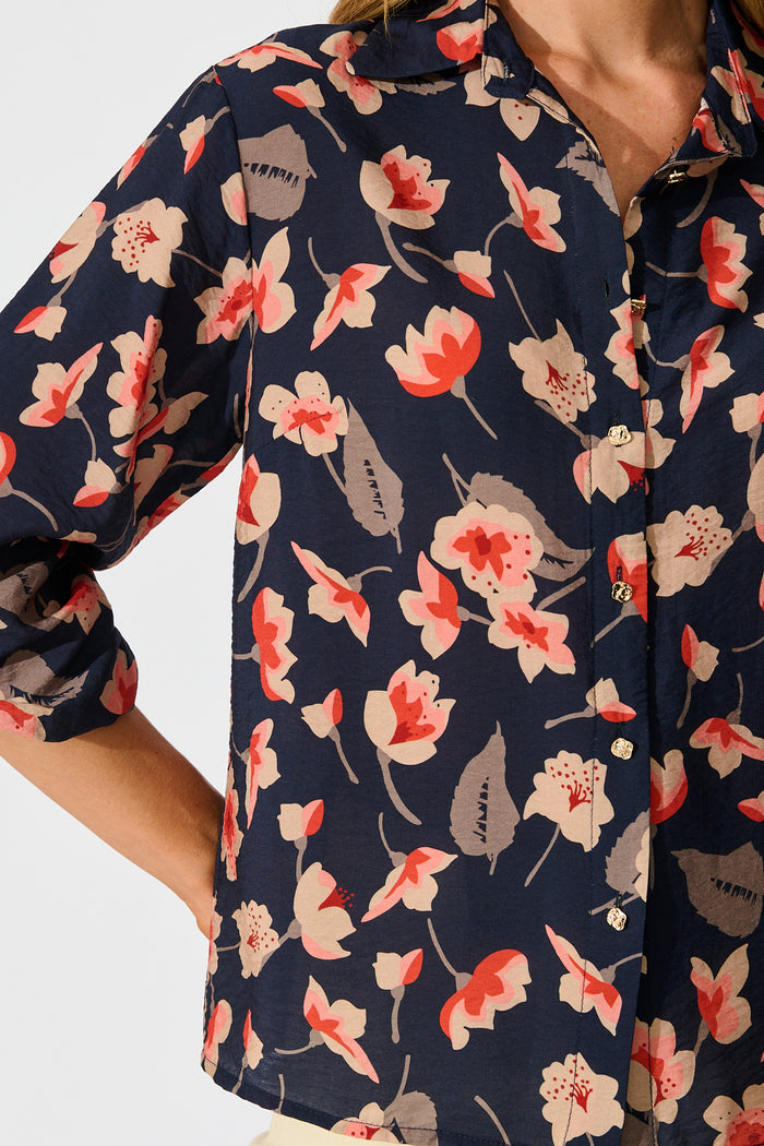 Twilight Flora Shirt in Navy Floral detail