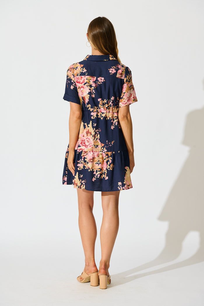 Delia Shirt Dress in Navy with Blush Floral back